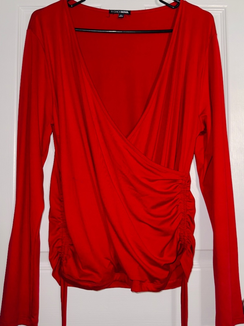 Fashion Nova Red Ruched Wrap Long Sleeve Top Size